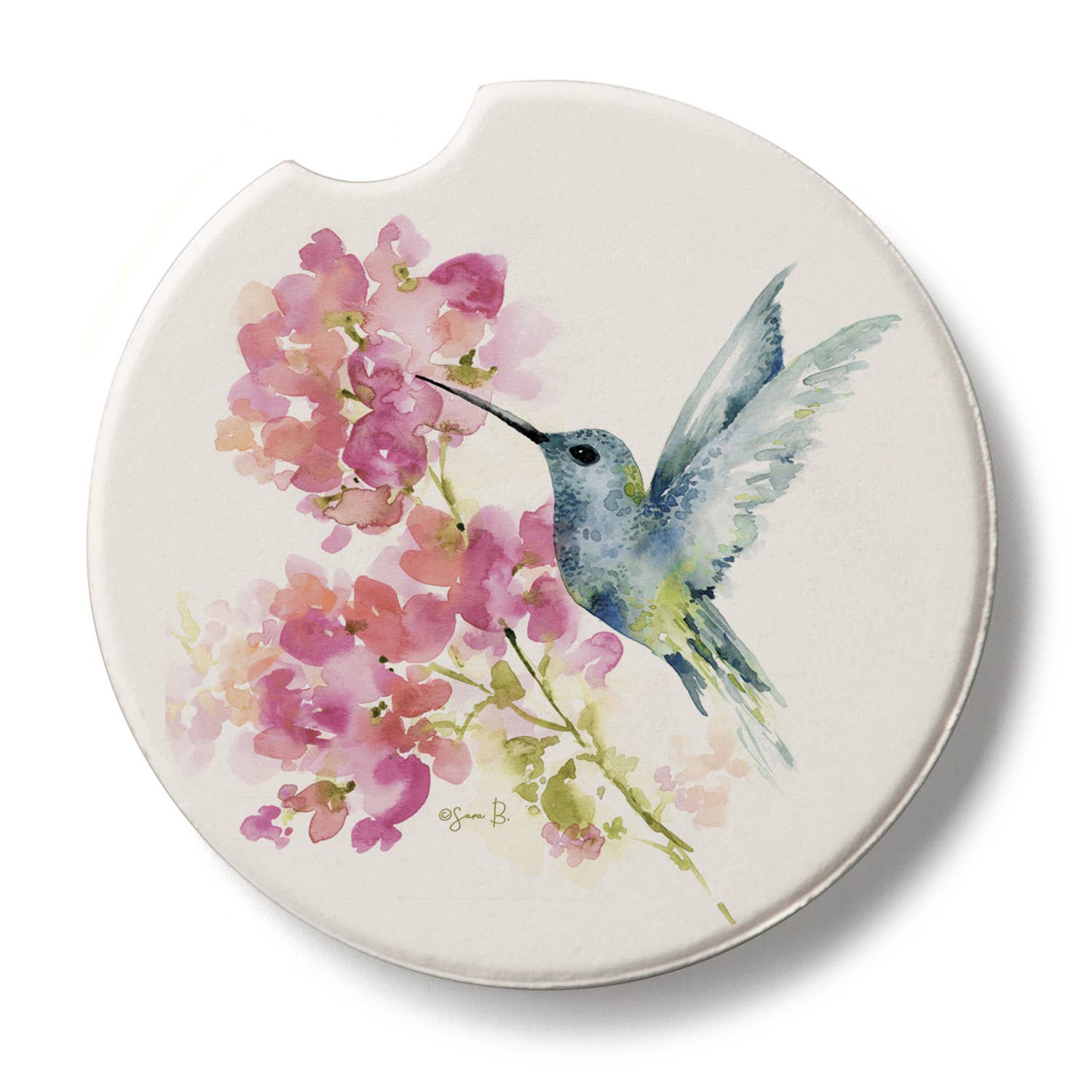 "Hummingbird Watercolor" Absorbent Stone Car Coaster 1pk