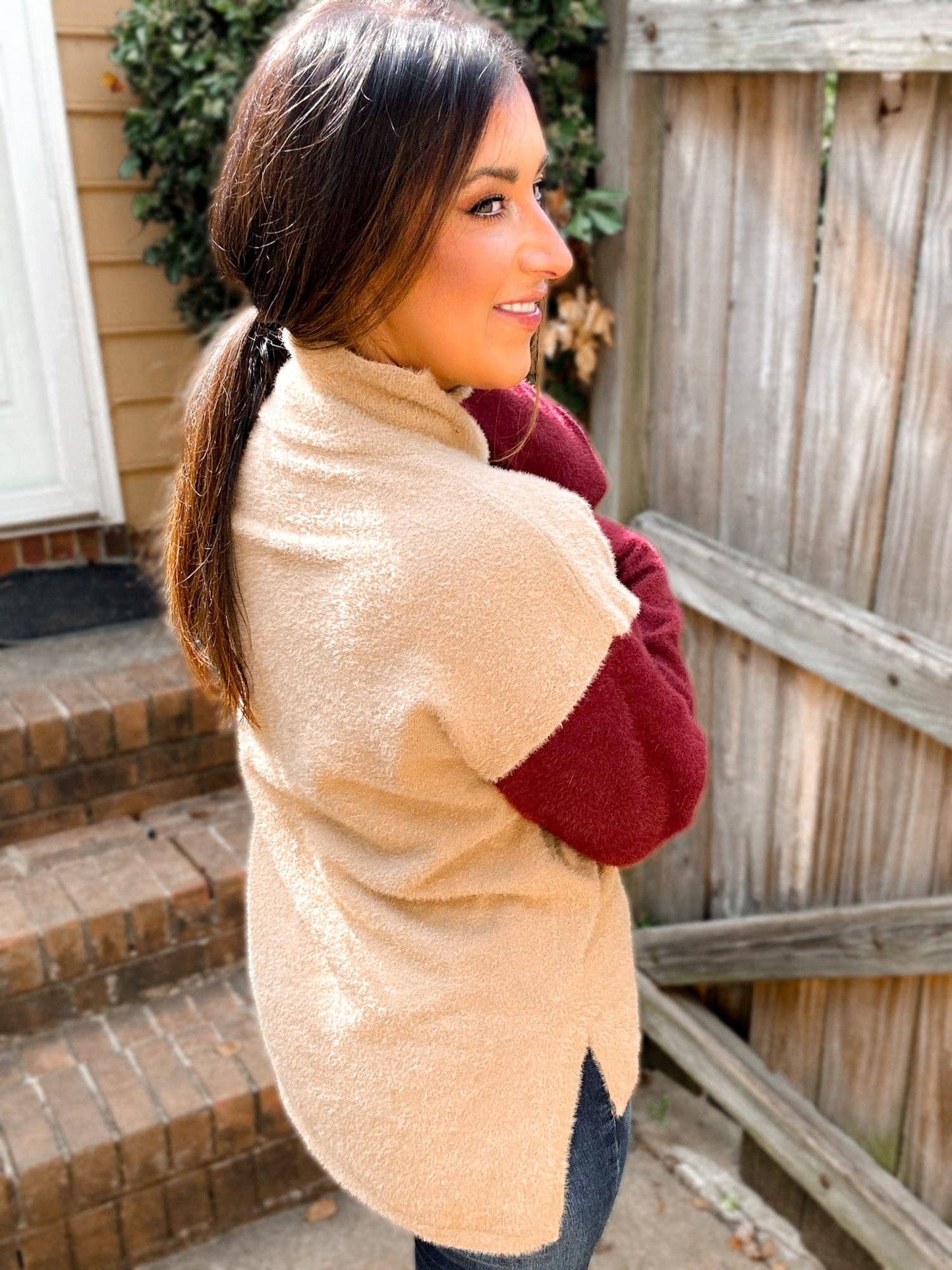 Plush Mockneck Sweater with High-Low Hem