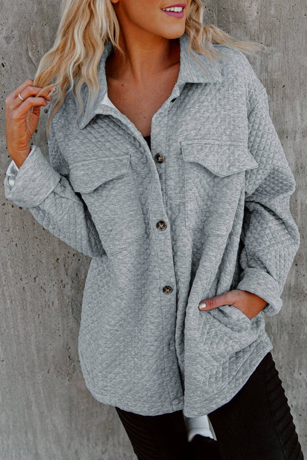 Edgy Lattice Textured Shacket with Retro Flap Pockets