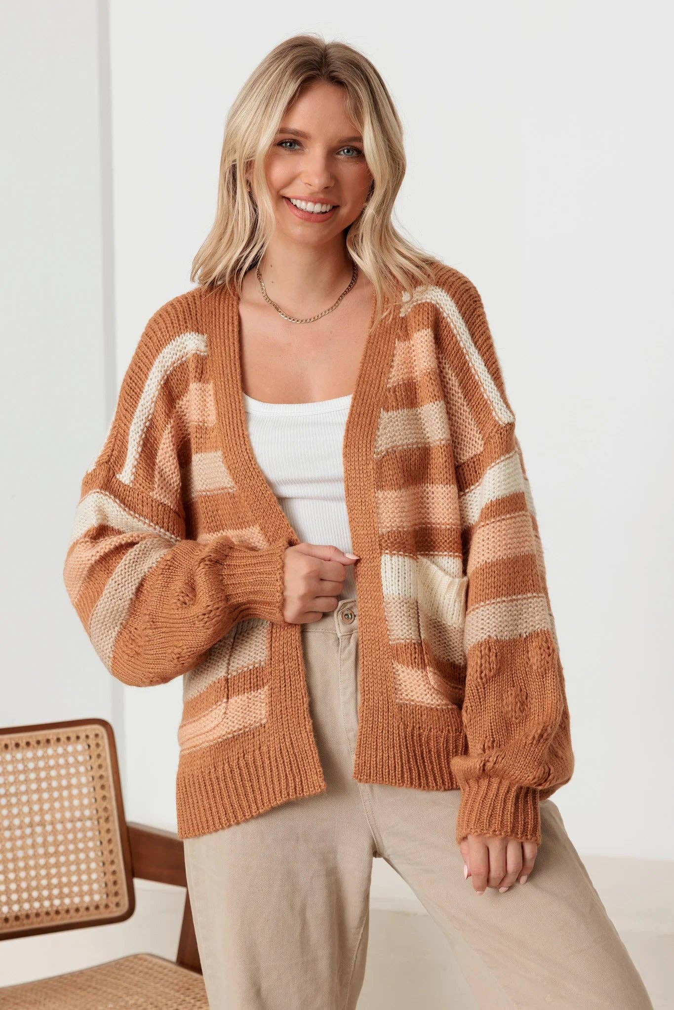 Striped Crochet Knit Cardigan