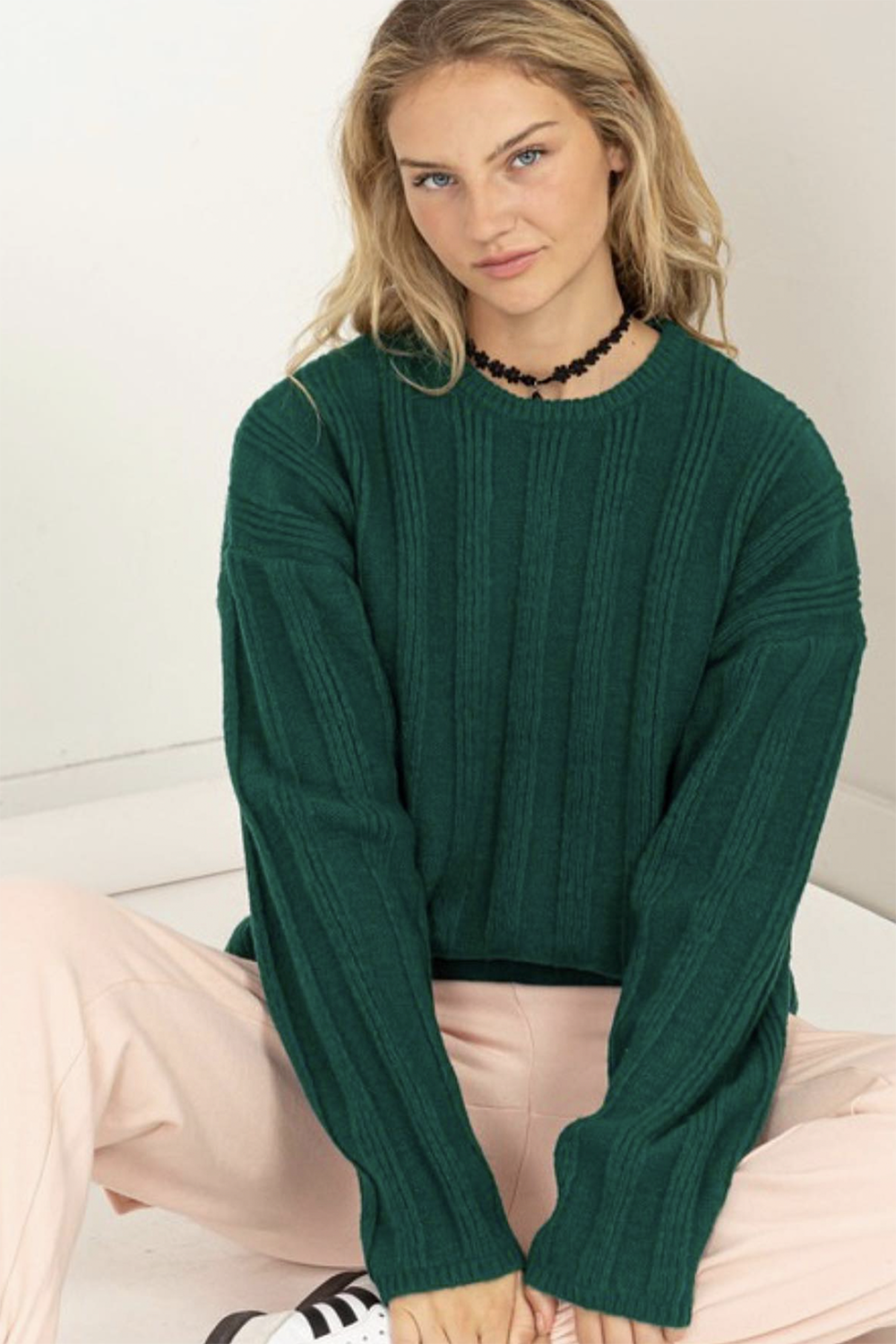 Wide Ribbed Round Neck Sweater