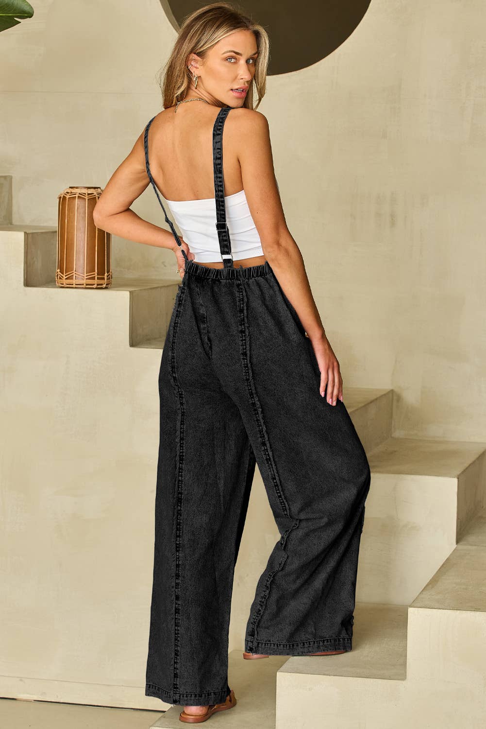 Chic Solid Color Cotton Blend Overalls – Dark Grey & Beau Blue