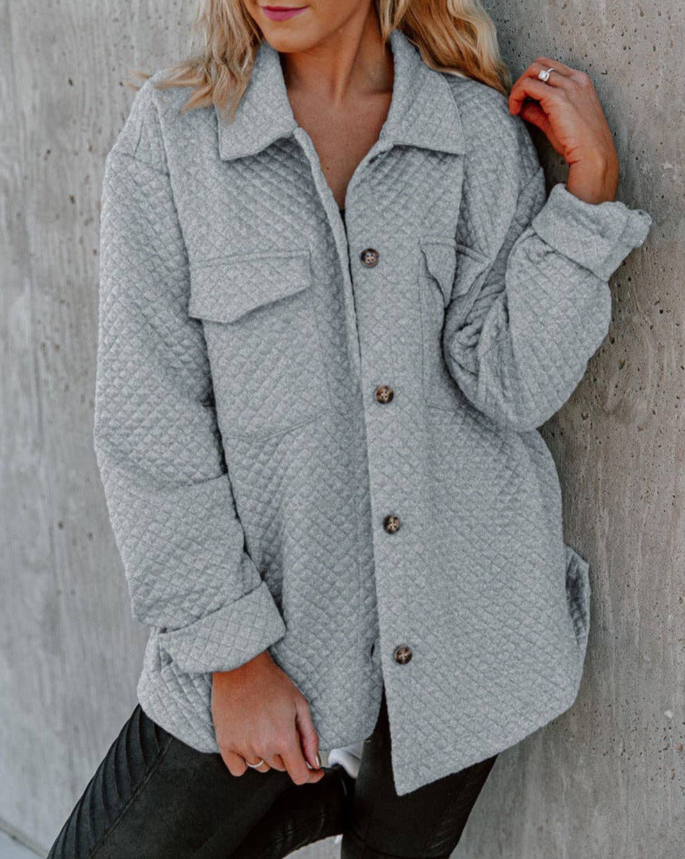 Edgy Lattice Textured Shacket with Retro Flap Pockets
