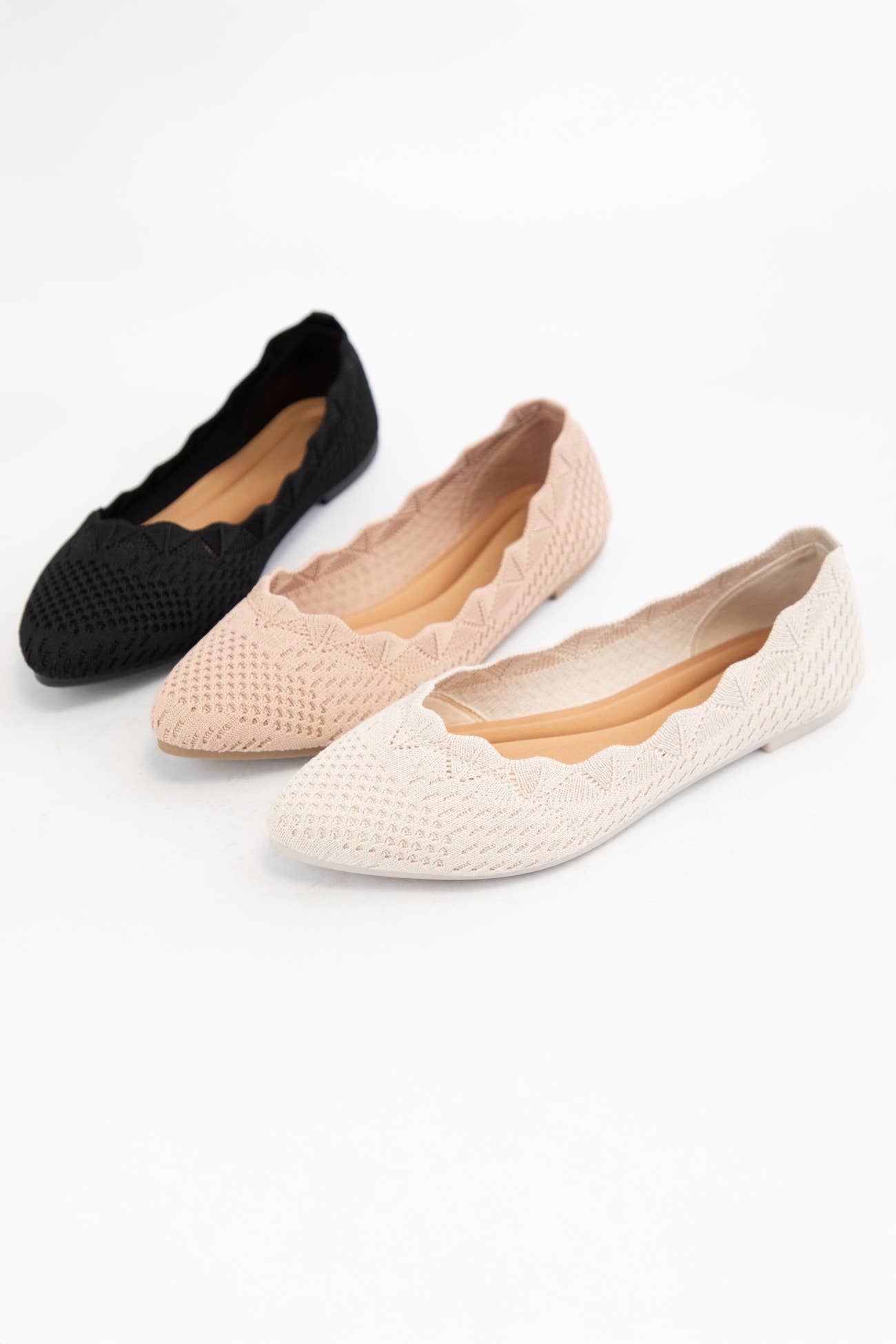 Kosta Scallop Edge Crochet Flats – Knitted Fabric Ballet Flats