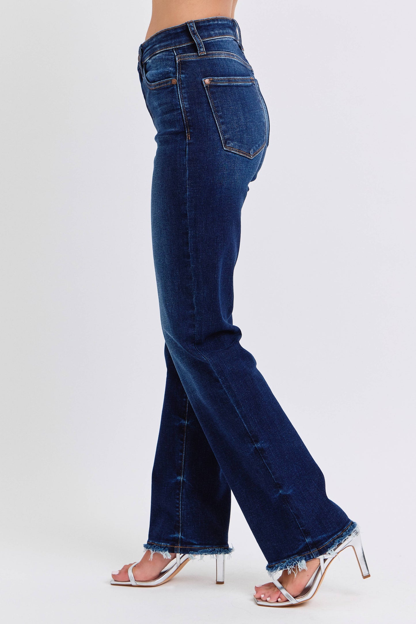 Judy Blue Mid Rise Straight Leg Jeans with Fray Hem