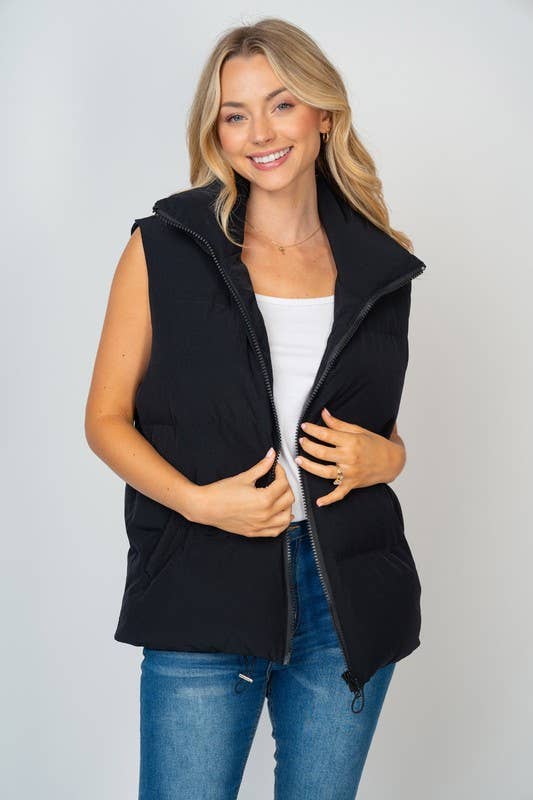 Sleeveless Solid Woven Puffer Vest