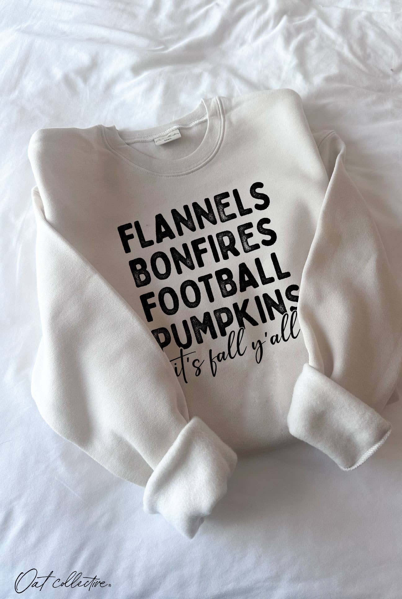 Flannels Bonfires Football Pumpkins It’s Fall Y’all Graphic Sweatshirt – Unisex Fleece Crewneck Pullover