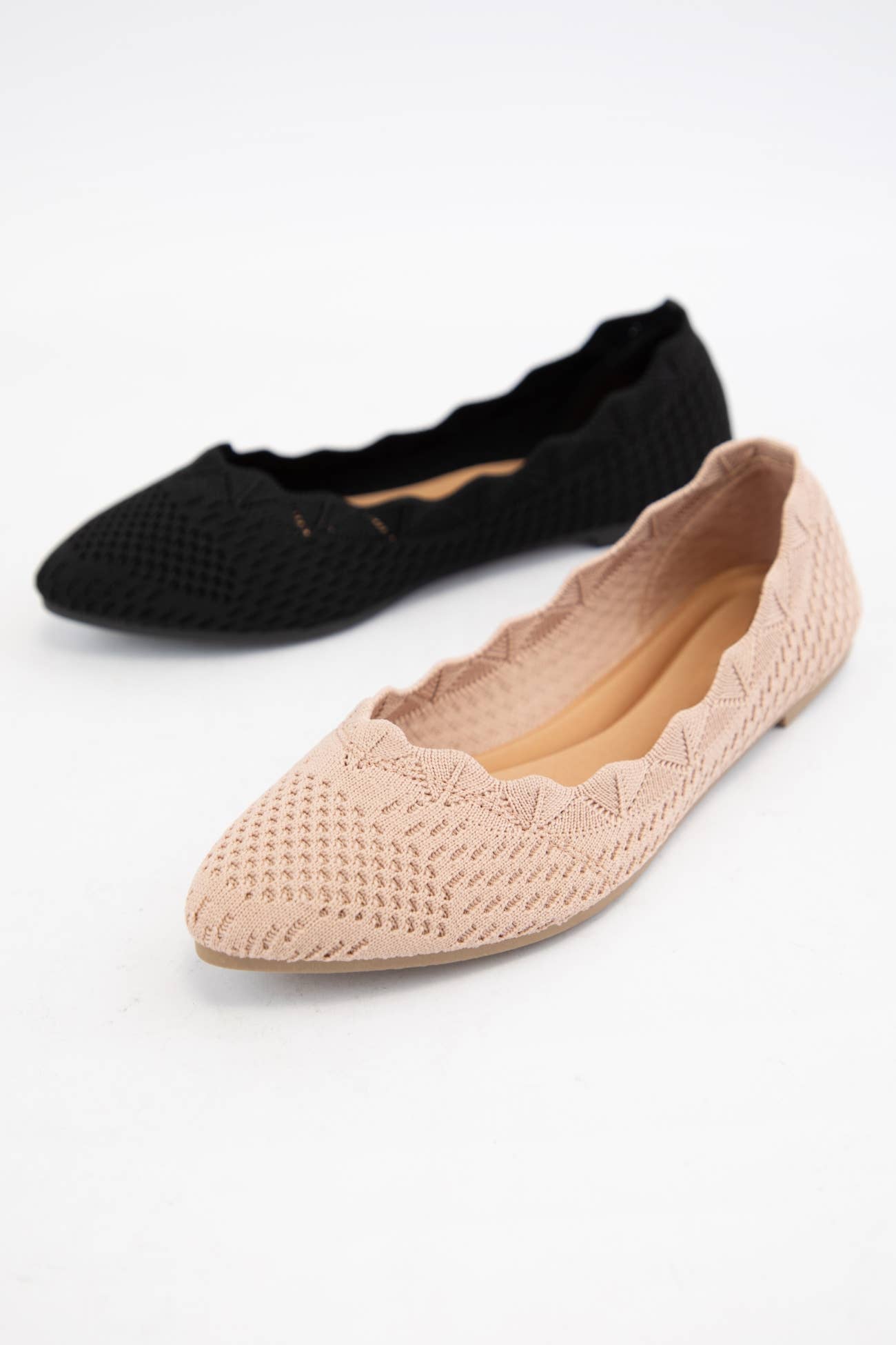 Kosta Scallop Edge Crochet Flats – Knitted Fabric Ballet Flats