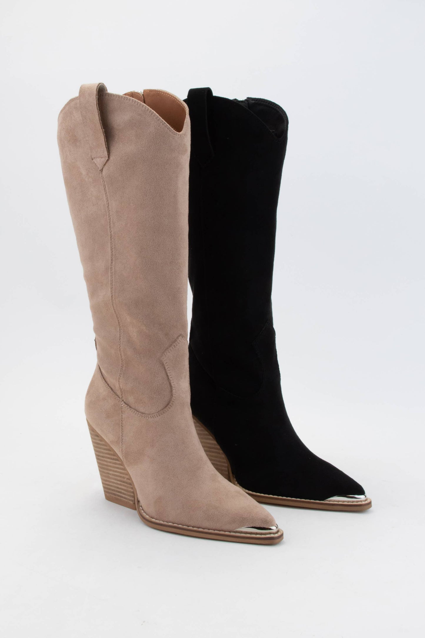 Pointed-Toe Tall Western Boots with Metal Tip