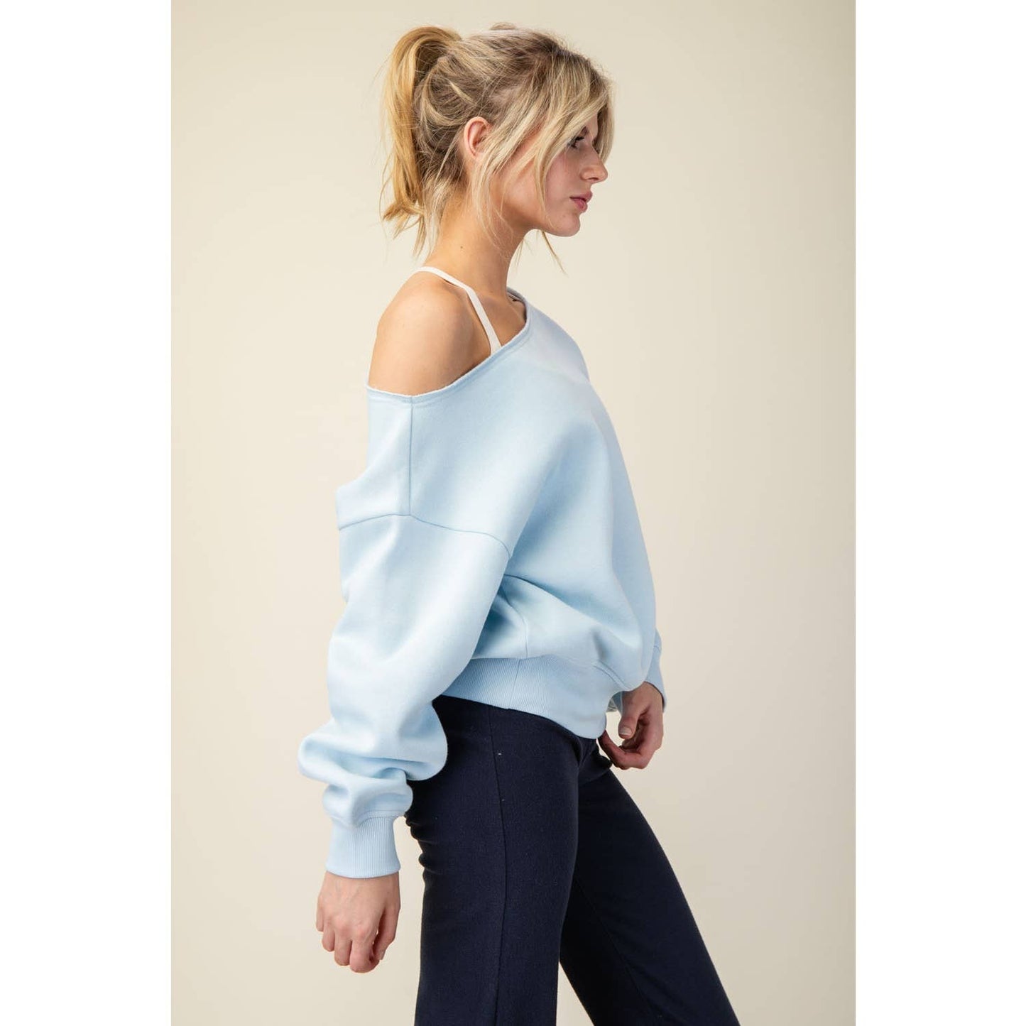 FRENCH TERRY FLEECE OFF SHOULDER TOP