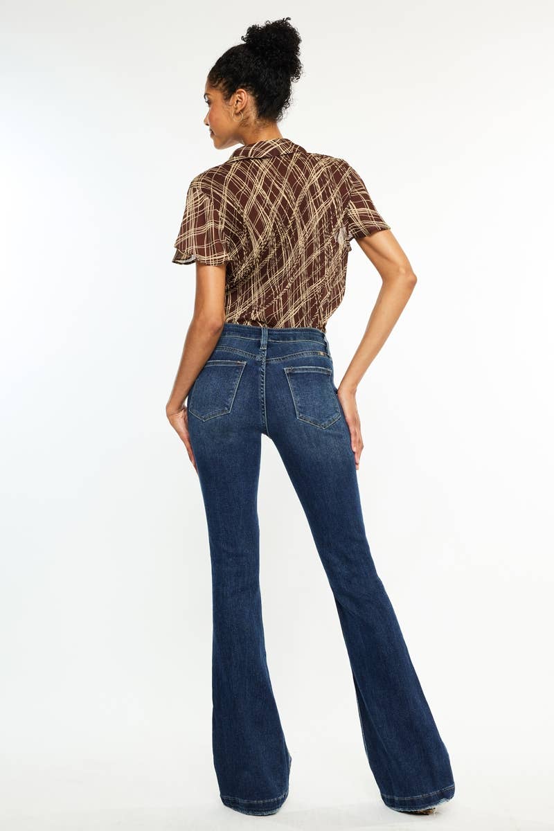 MID RISE BUTTON UP DISTRESS FLARE JEANS