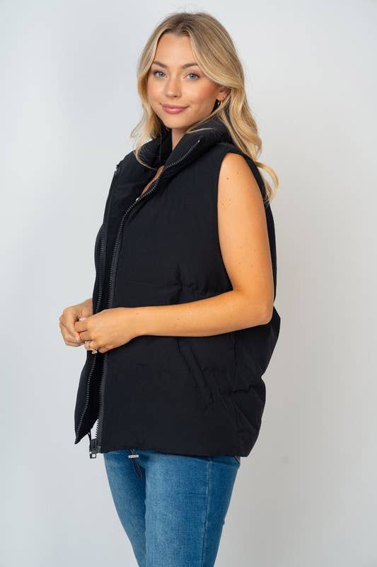 Sleeveless Solid Woven Puffer Vest