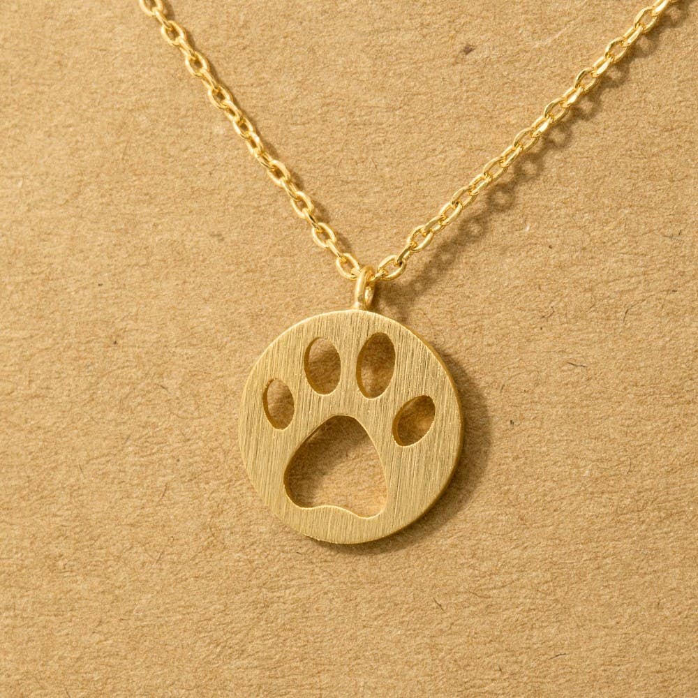 Paw Print Pendant Necklace - Brass