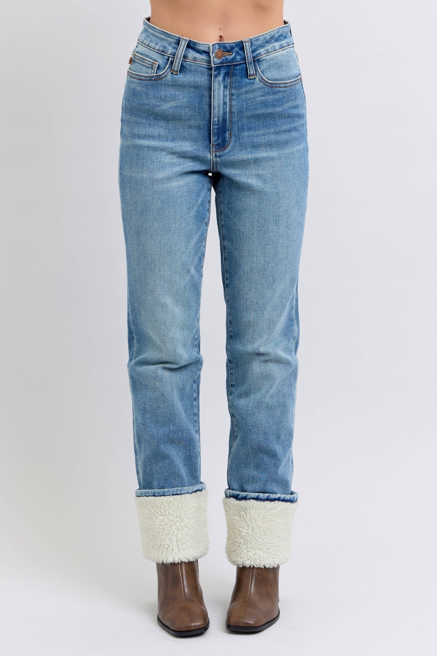 Judy Blue High Waisted Straight Jeans with Shearling Cuff