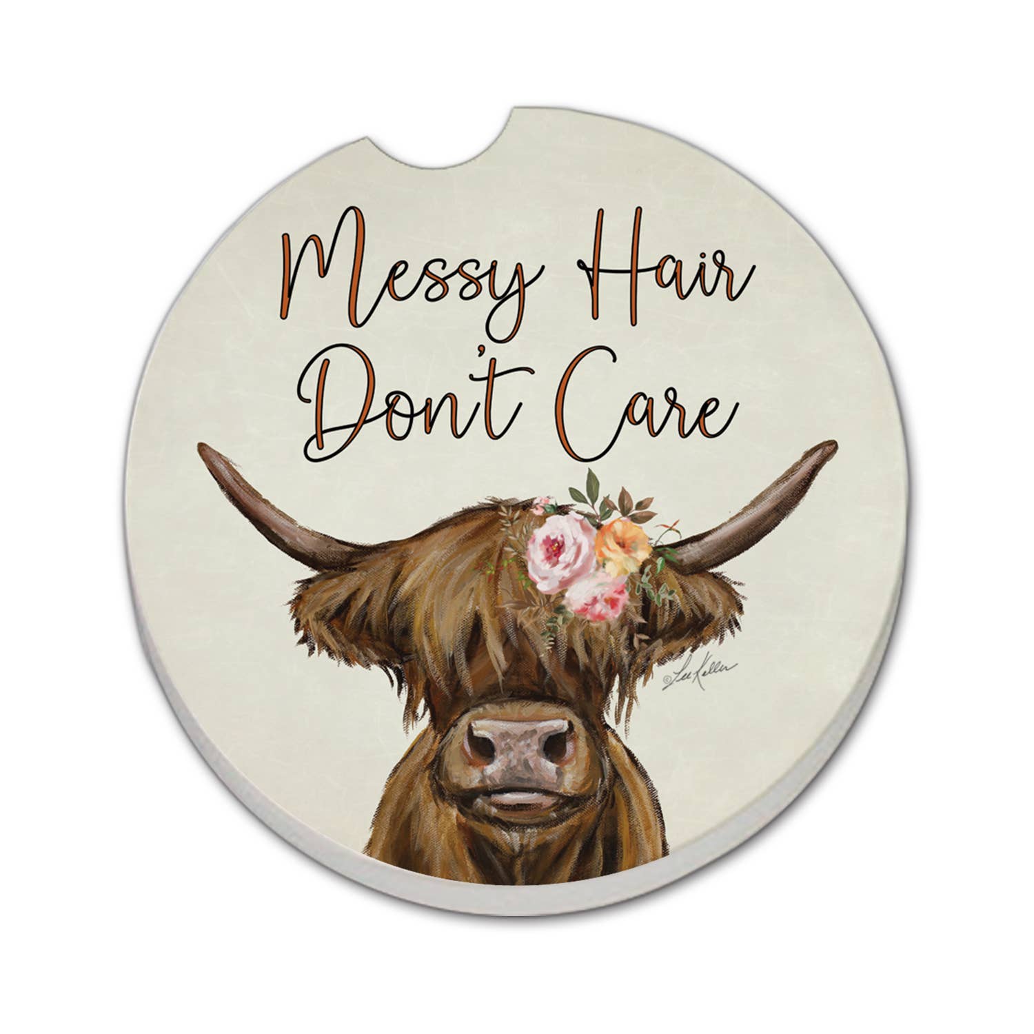 "Messy Hair Cow" Absorbent Stone Car Coaster 1pk