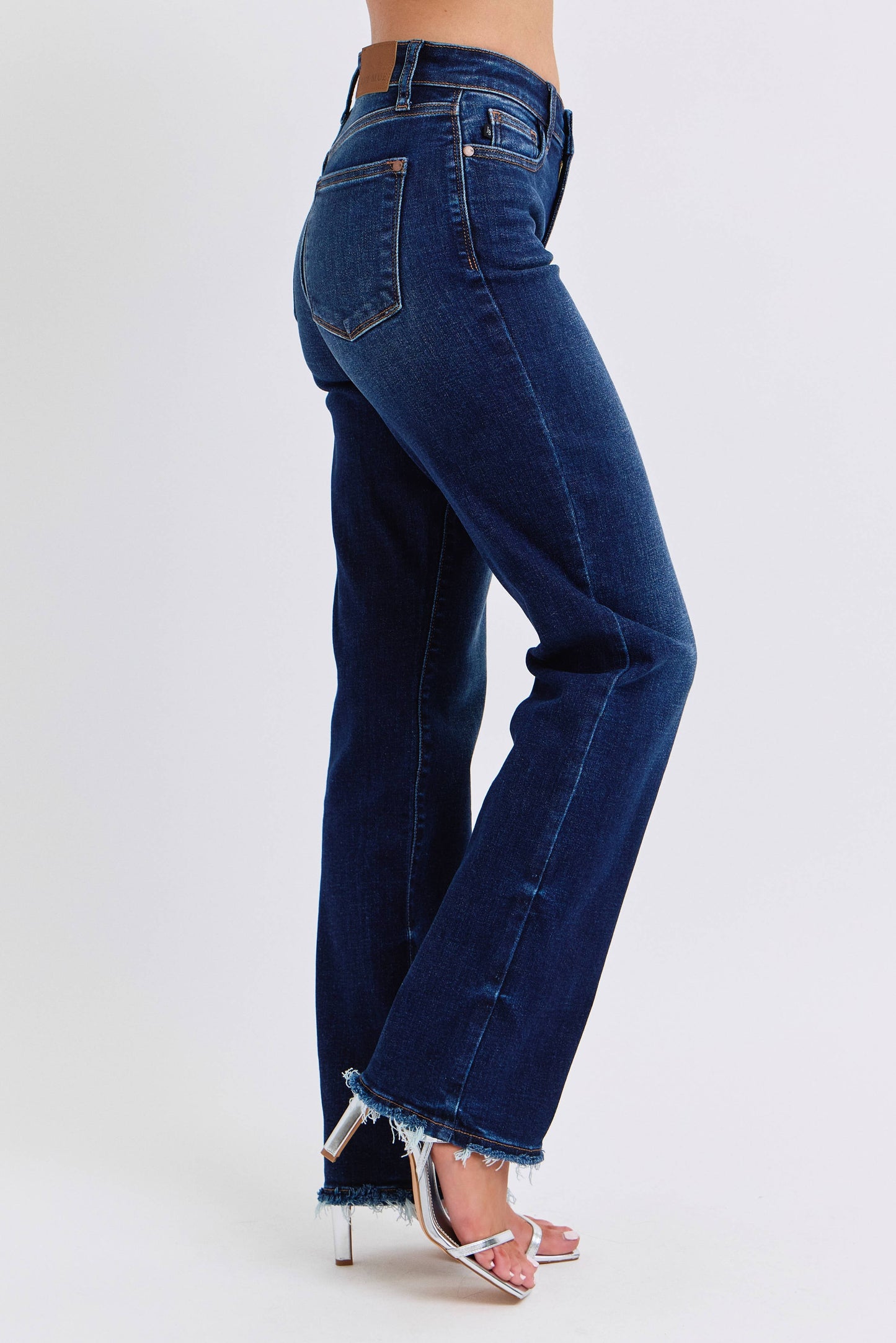 Judy Blue Mid Rise Straight Leg Jeans with Fray Hem