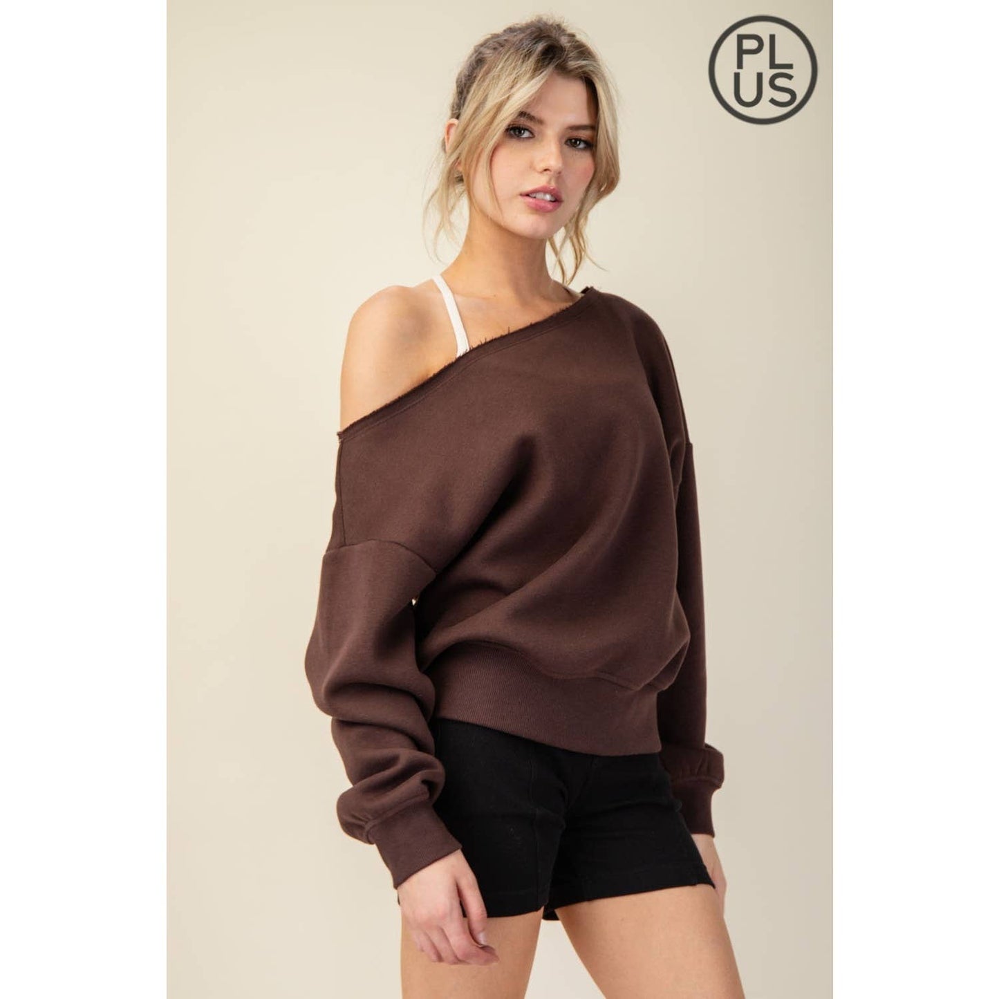 FRENCH TERRY FLEECE OFF SHOULDER TOP - Plus/Curvy