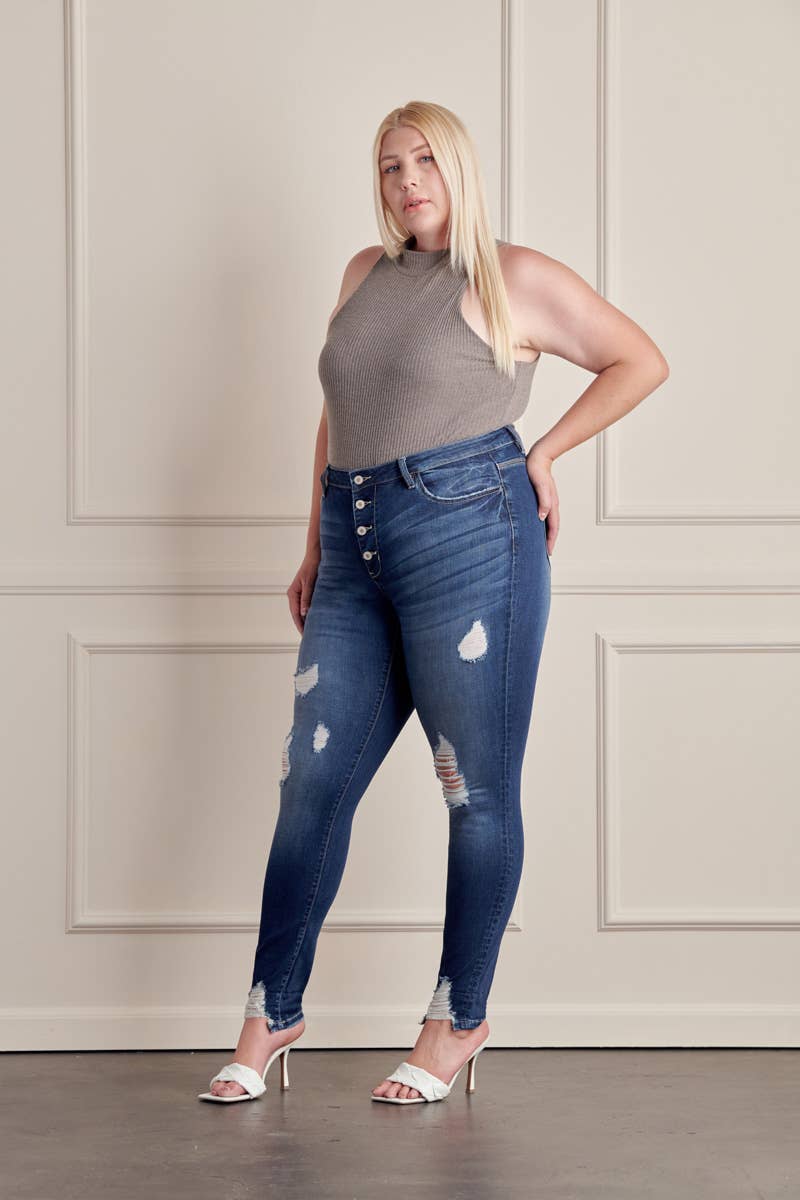 Plus High Rise Button Up Cuffed Super Skinny Jeans