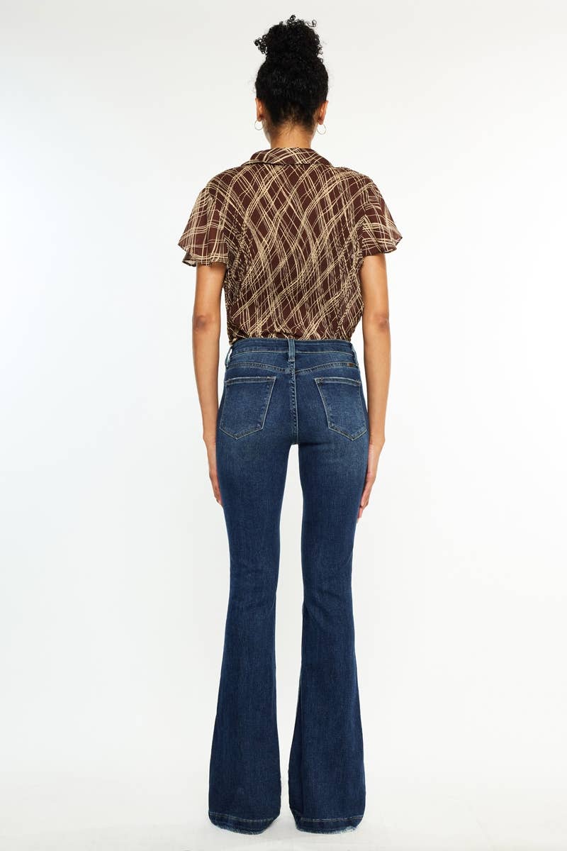 MID RISE BUTTON UP DISTRESS FLARE JEANS