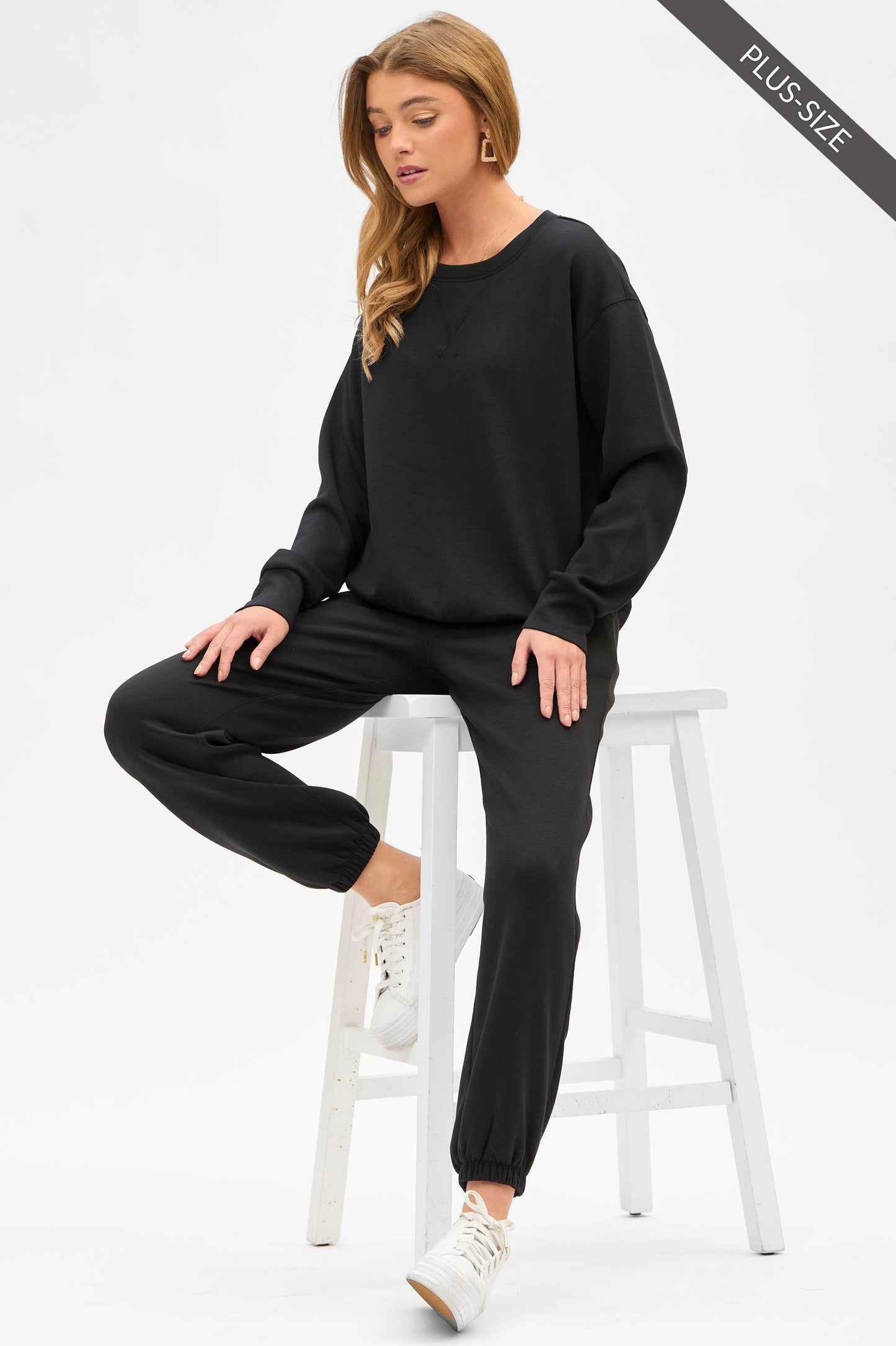 PLUS SIZE Crew Neck Pullover + Jogger Set