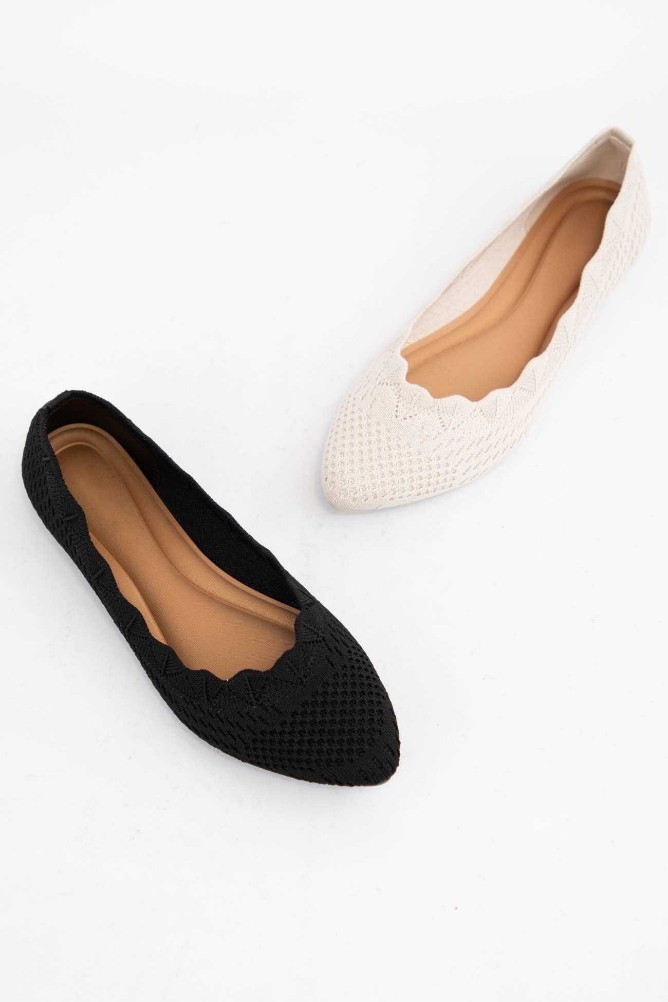 Kosta Scallop Edge Crochet Flats – Knitted Fabric Ballet Flats