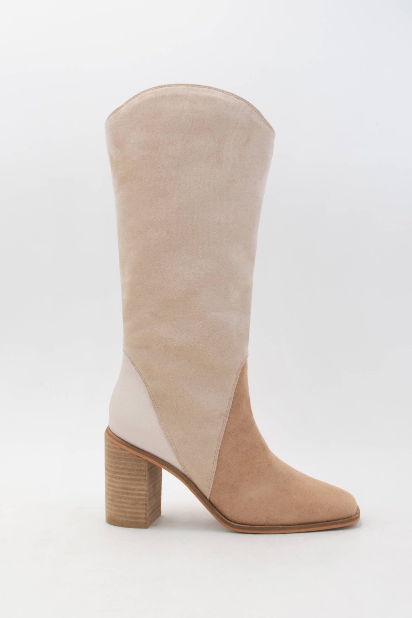Three-Tone Patchwork Square Toe Boots