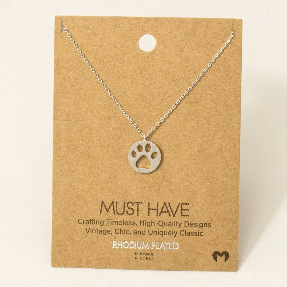 Paw Print Pendant Necklace - Brass