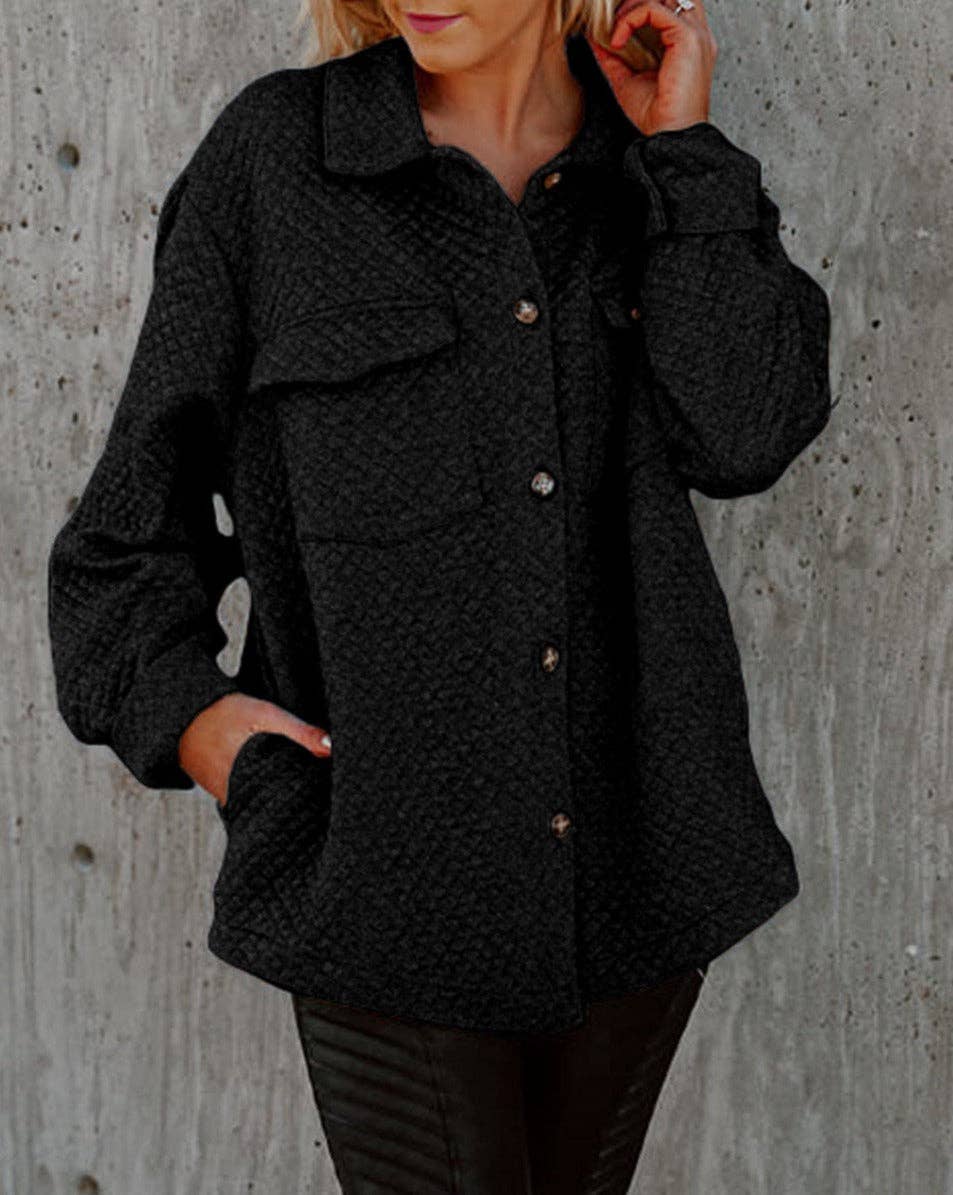 Edgy Lattice Textured Shacket with Retro Flap Pockets