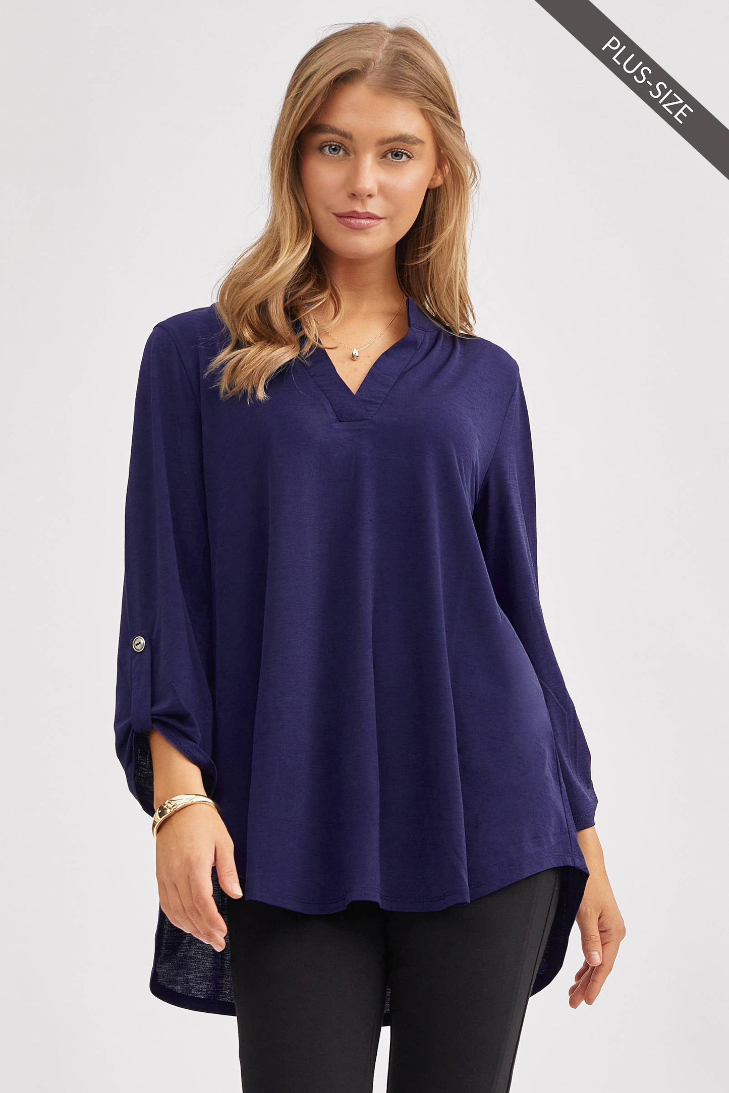 PLUS SIZE Signature Lizzy Top – Wrinkle-Free Travel Blouse with Mandarin Collar