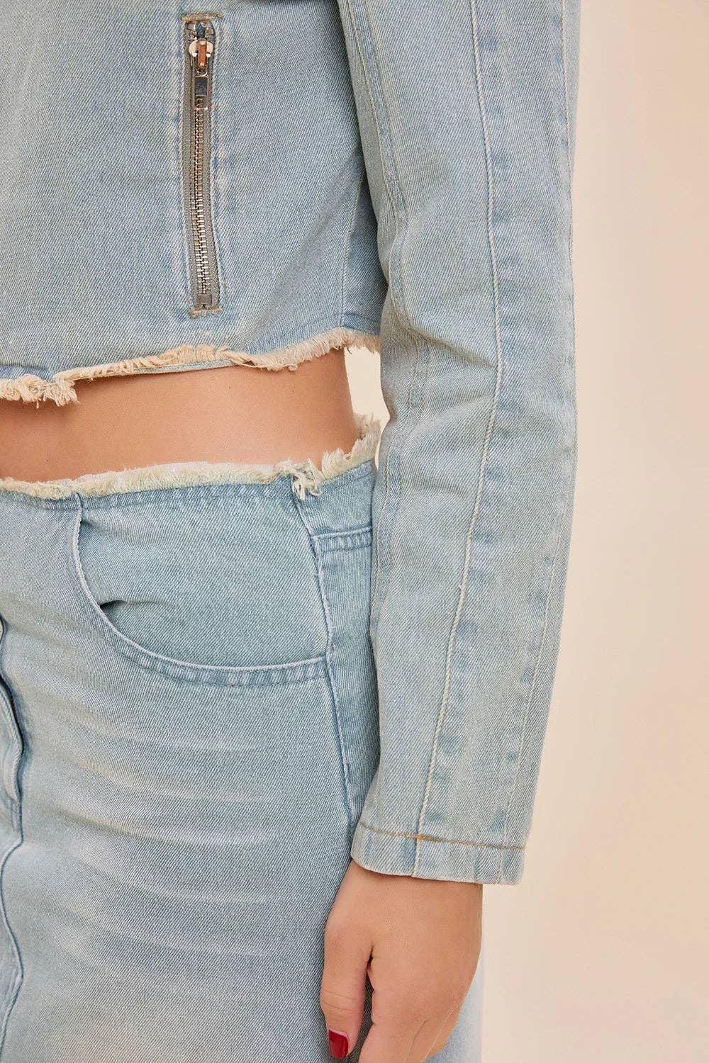 Frayed Back Slit Maxi Denim Skirt