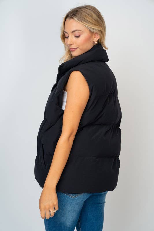 Sleeveless Solid Woven Puffer Vest