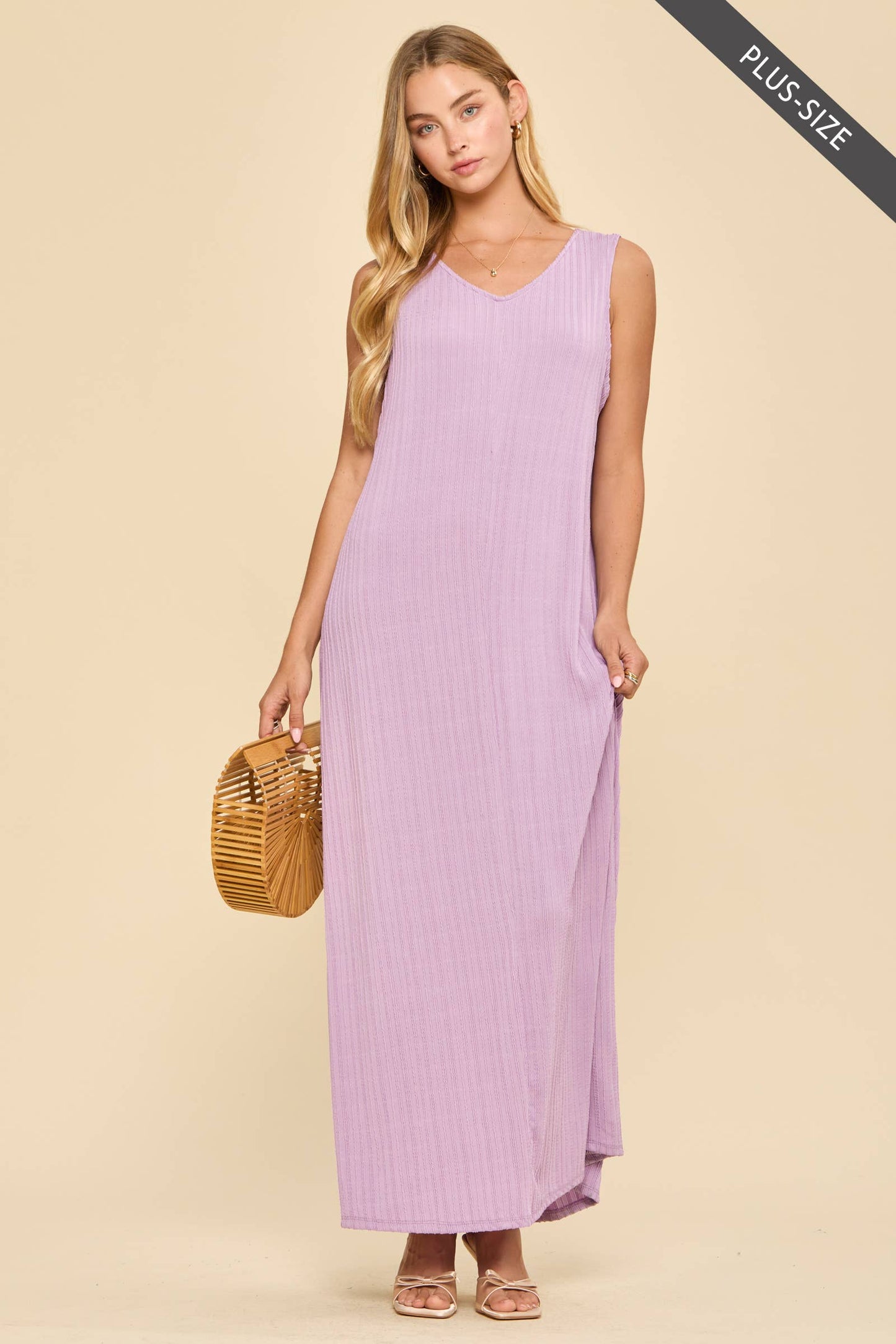 Textured V-Neck Maxi Dress - Plus Size