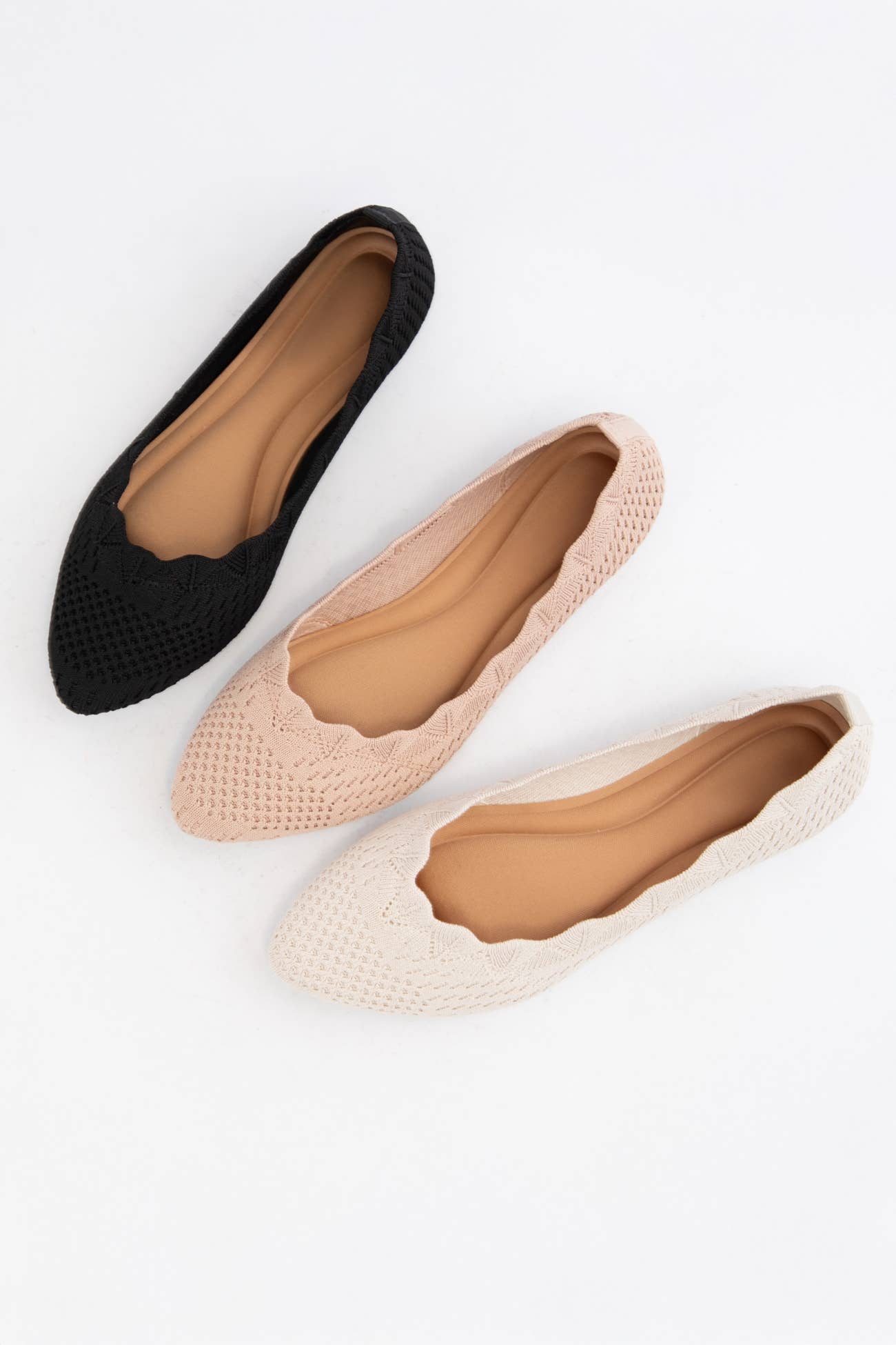 Kosta Scallop Edge Crochet Flats – Knitted Fabric Ballet Flats