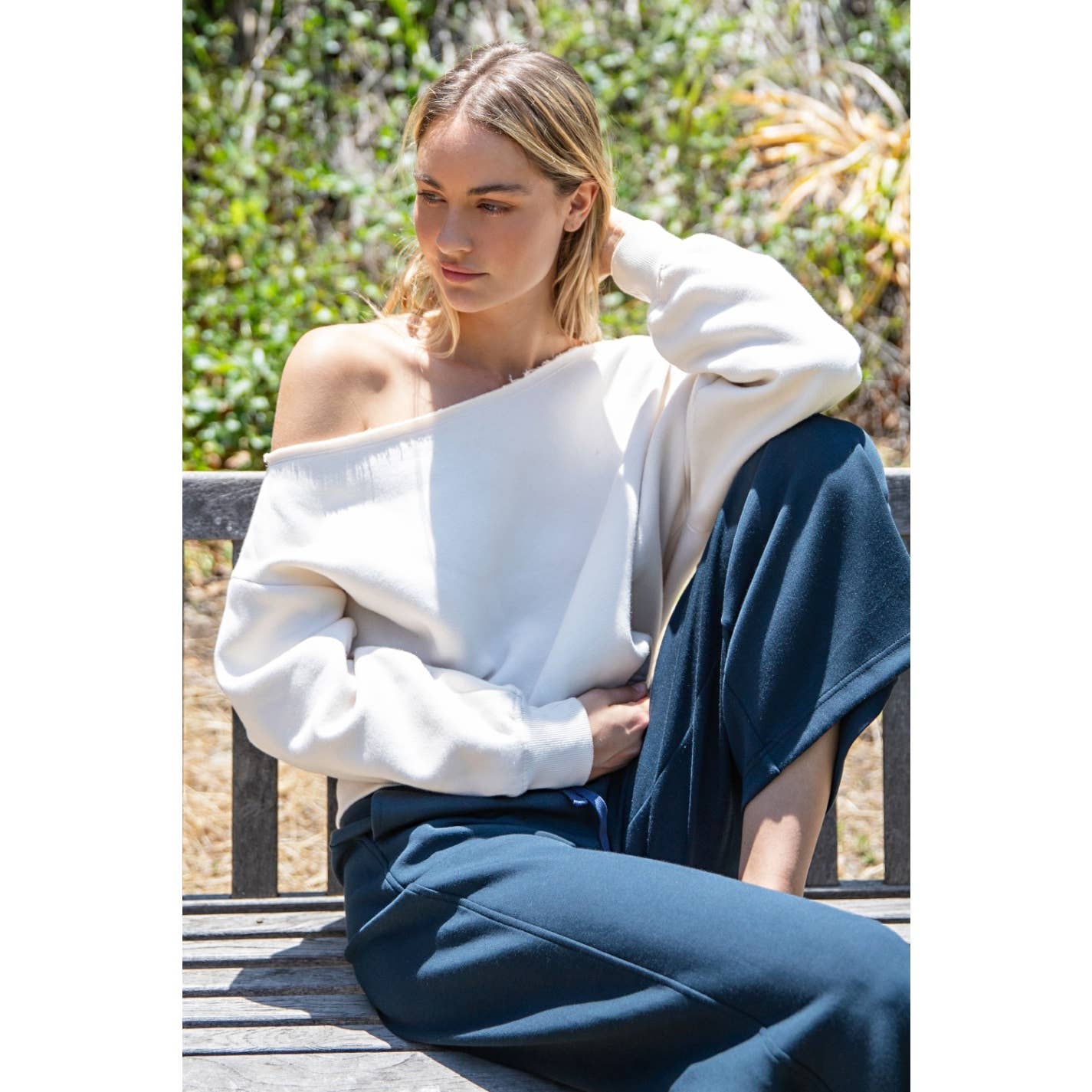 FRENCH TERRY FLEECE OFF SHOULDER TOP