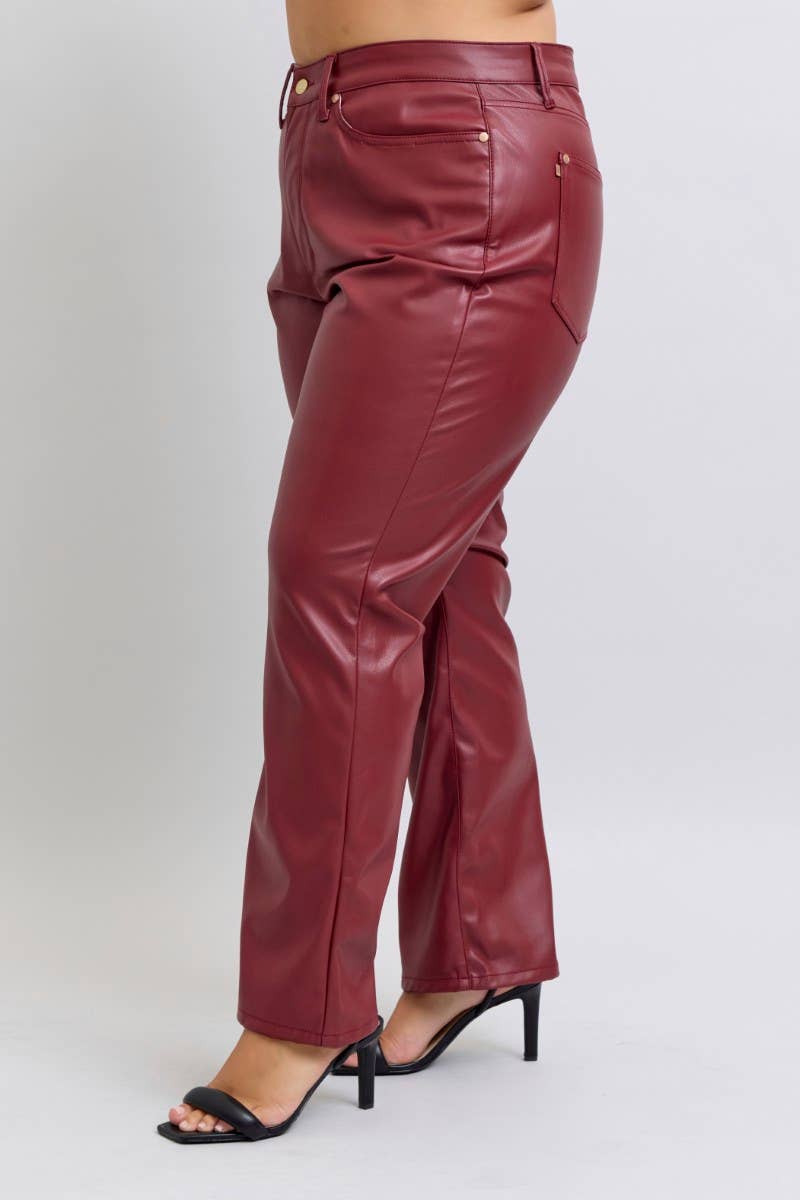 Judy Blue Plus Size Faux Leather High Waisted Tummy Control Straight Jeans