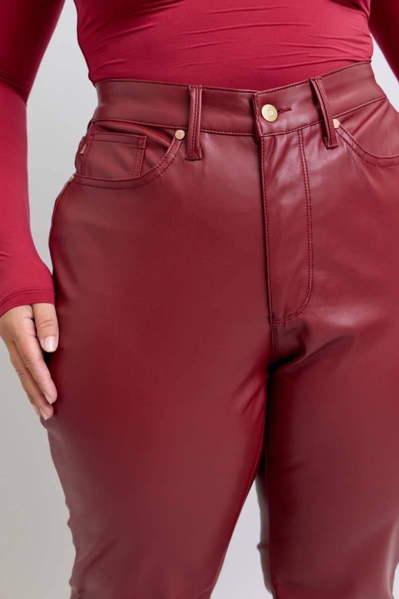 Judy Blue Plus Size Faux Leather High Waisted Tummy Control Straight Jeans
