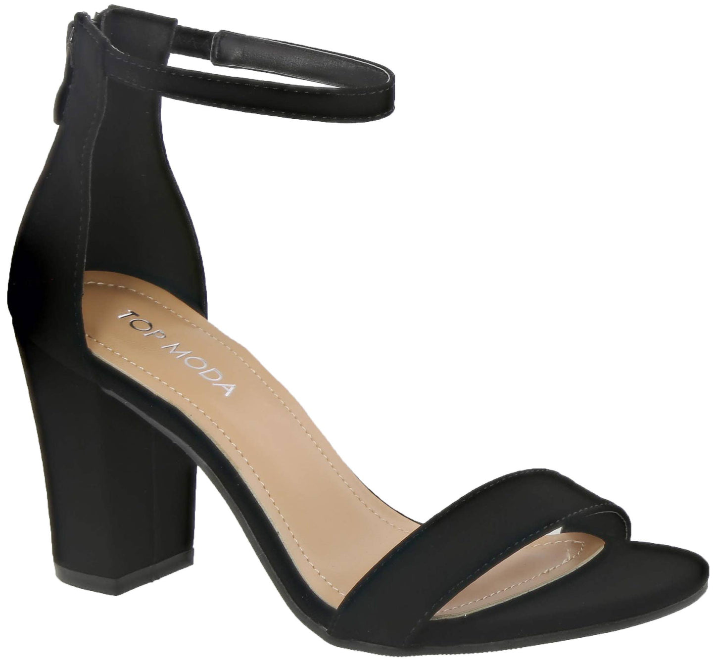 Top Moda Chunky Heel Single Band Ankle Strap Sandals