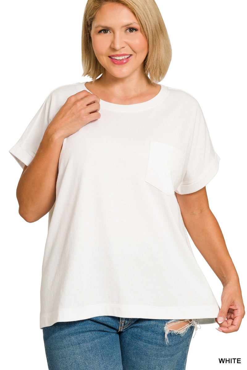 Plus Cuffed Front Pocket Short Sleeve Tee