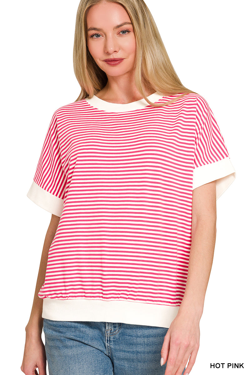 STRIPE CONTRAST TRIM RIB BANDED TOP