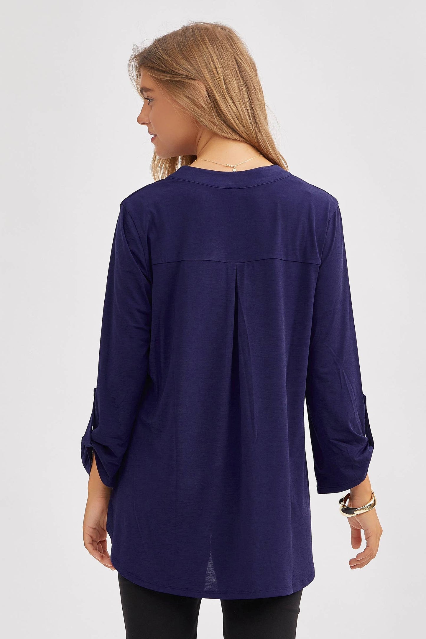 Signature Lizzy Top – Wrinkle-Free Travel Blouse with Mandarin Collar