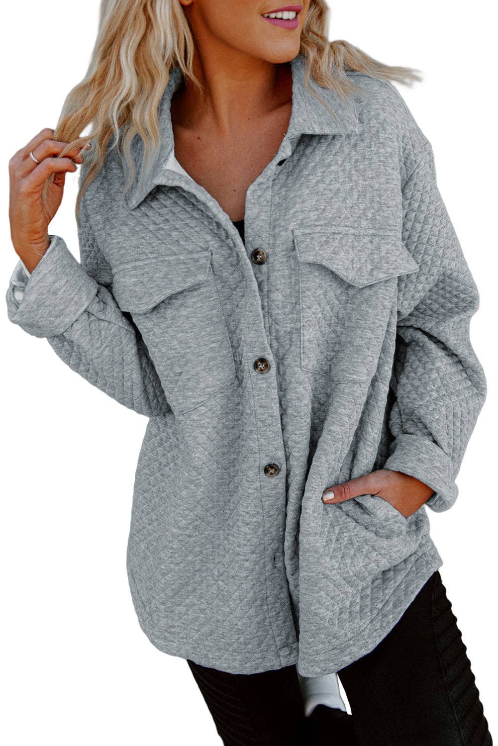 Edgy Lattice Textured Shacket with Retro Flap Pockets