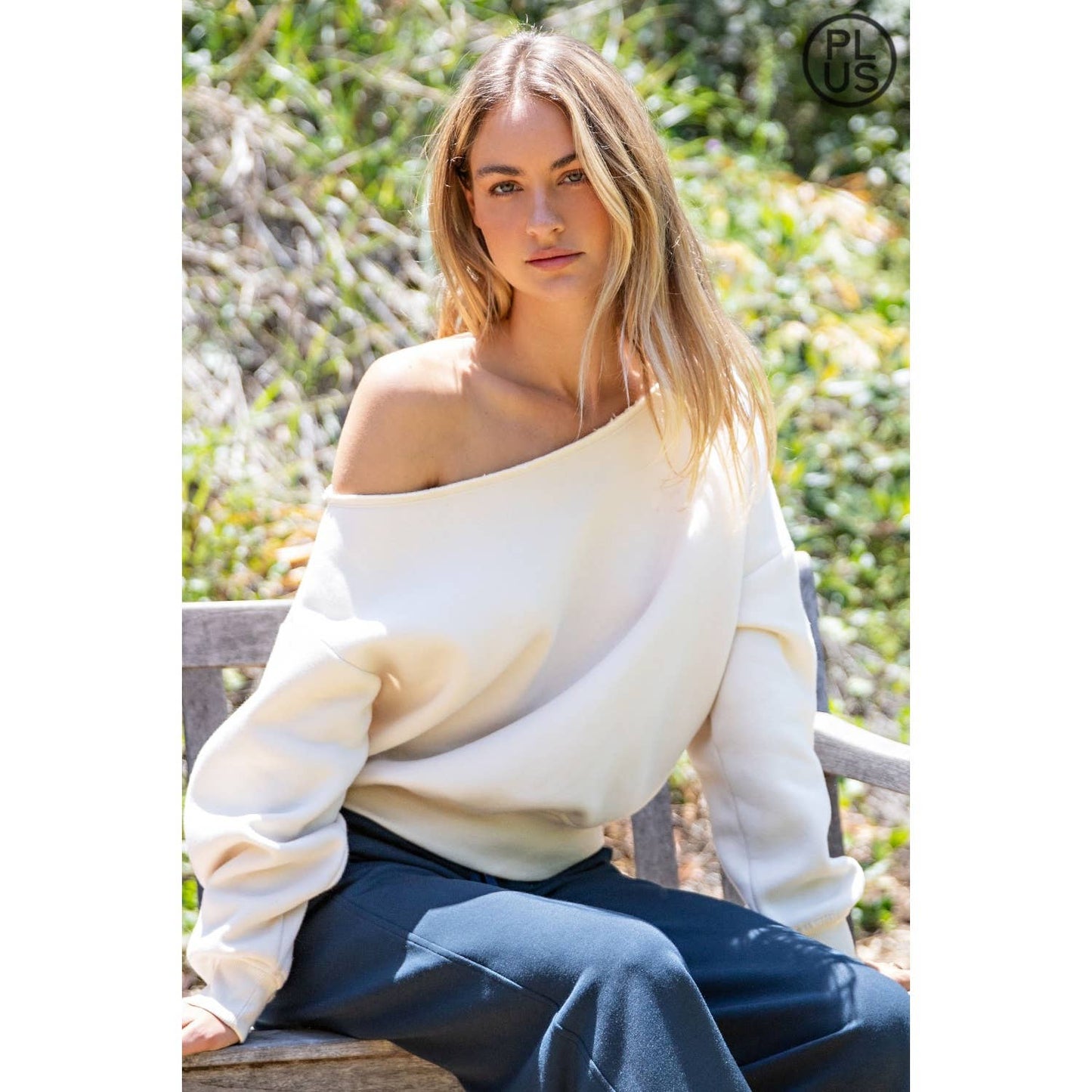 FRENCH TERRY FLEECE OFF SHOULDER TOP - Plus/Curvy