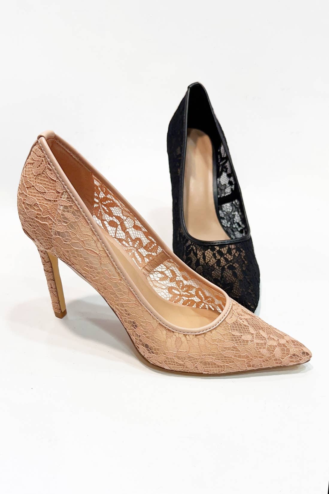 Elegant Lace Stiletto Pump Heels – Pointed Toe Slip-On