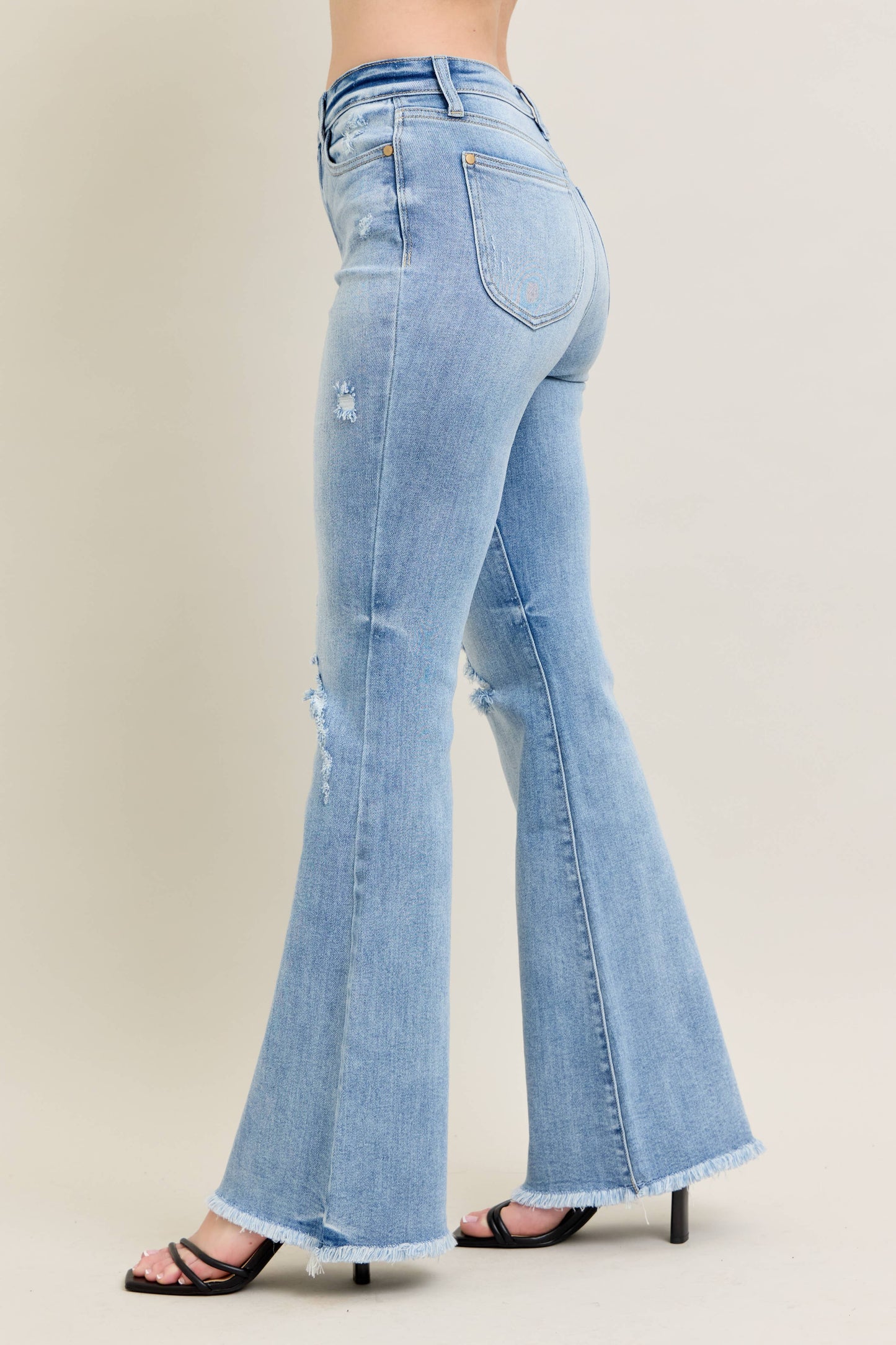 Judy Blue High Waisted Light Wash Flare Jeans with Shield Pockets