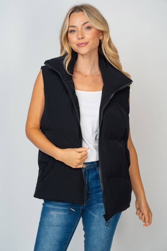 Sleeveless Solid Woven Puffer Vest