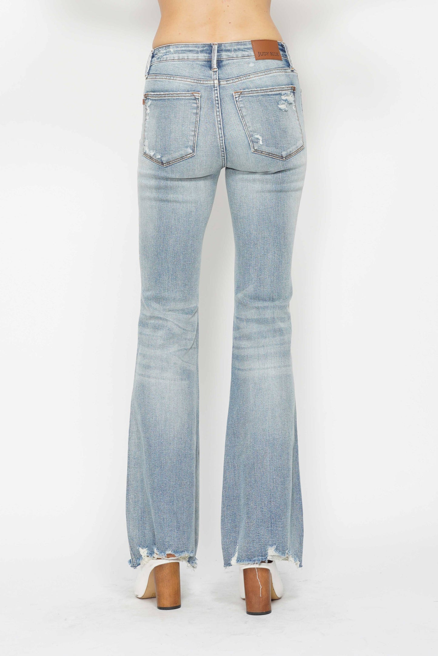 Judy Blue Mid-Rise Tummy Control Destroyed Flare Jeans