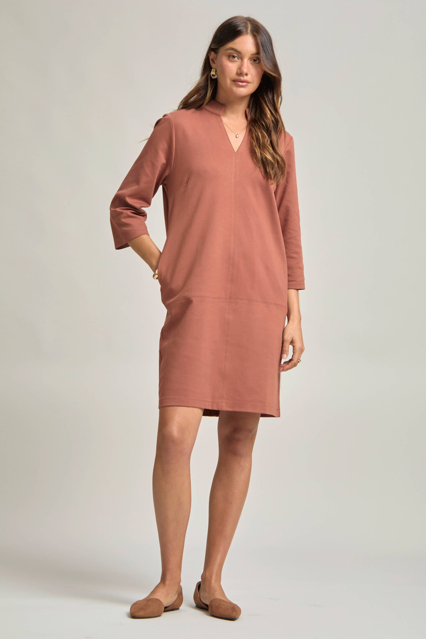 Magic Ponte A-Line Dress with Mandarin Collar – Work-Appropriate & Everyday Chic
