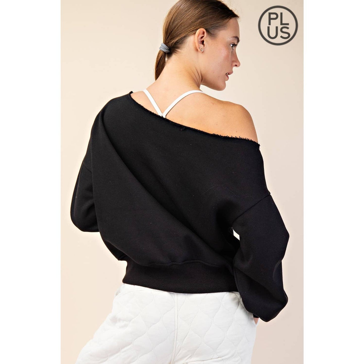 FRENCH TERRY FLEECE OFF SHOULDER TOP - Plus/Curvy