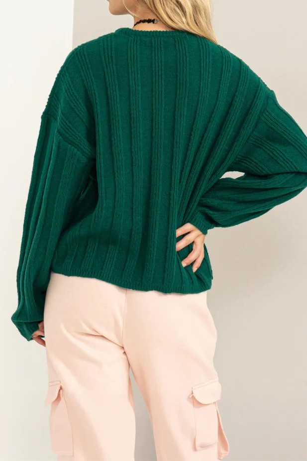Wide Ribbed Round Neck Sweater