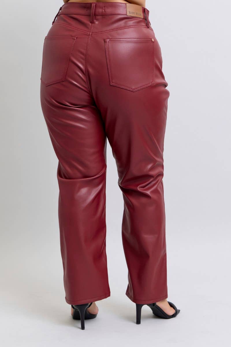 Judy Blue Plus Size Faux Leather High Waisted Tummy Control Straight Jeans